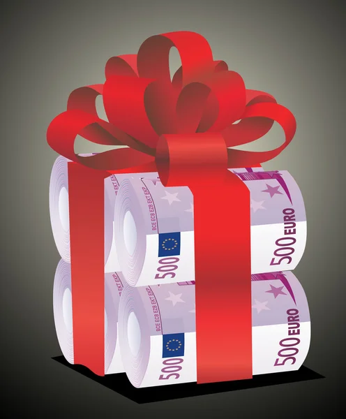 Rolls of money wrapped in red bow and ribbon — Stock Vector