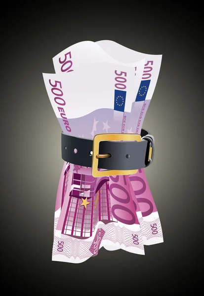 500 euro notes squeezed by leather belt — Stock Vector