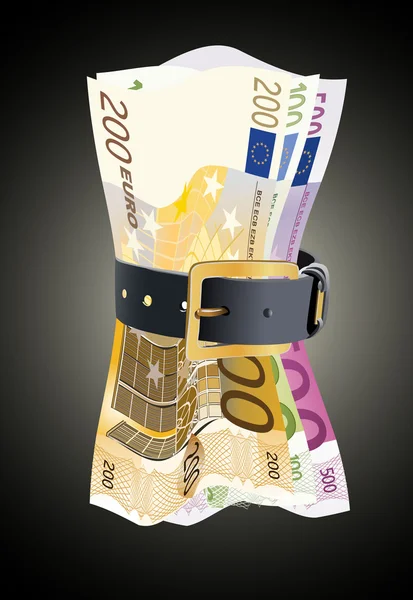 Euro notes squeezed by leather belt — Stock Vector