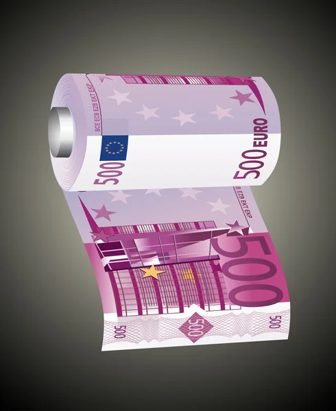 A toilet paper roll of 500 euro banknotes, symbolizing the careless spending of money. — Stock Vector