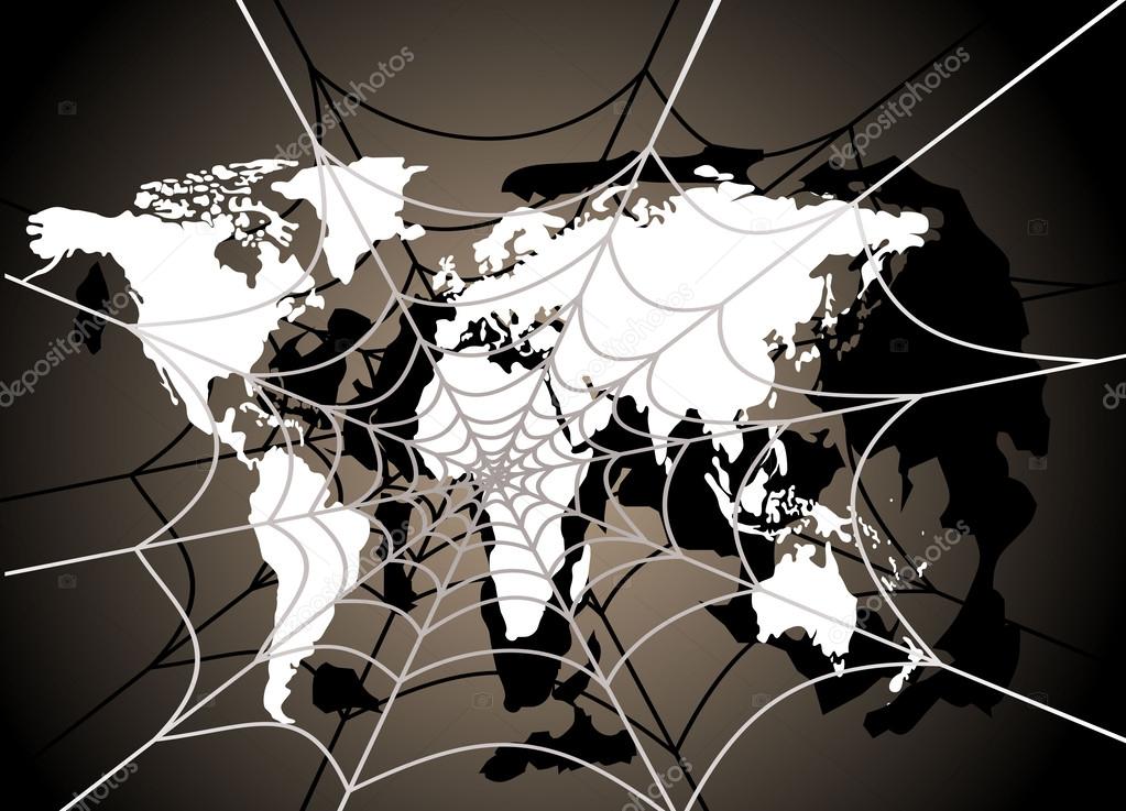 World map and cobweb. World wide web.