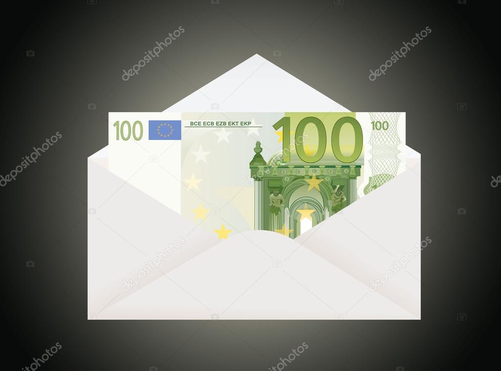 Open envelope with 100 euro