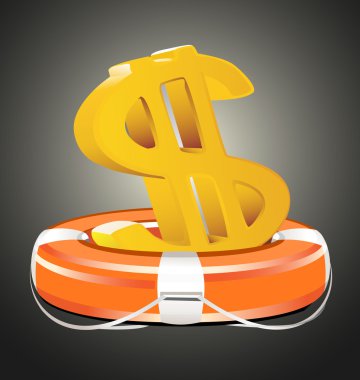 dolar işareti olan kırmızı yeleğini