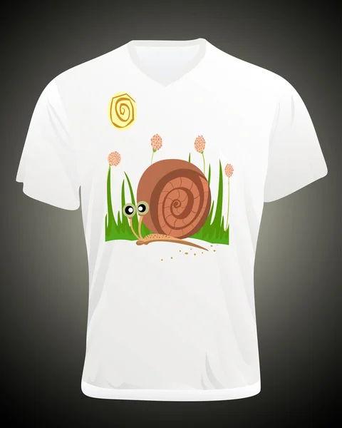 Мужской шаблон дизайна футболки. Улитка на траве . — стоковый вектор