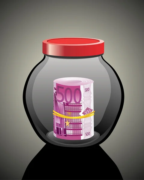 Many euros in a glass jar — Stock Vector
