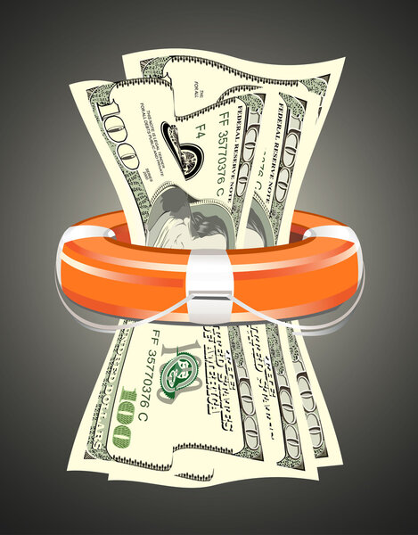 A life preserver filled with money, symbolizing financial aid