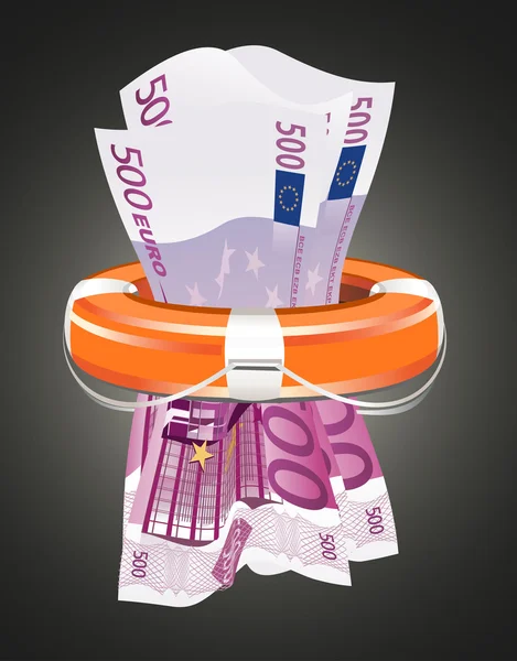 A life preserver filled with money, symbolizing financial aid — Stock Vector