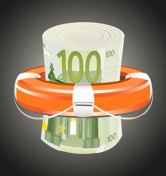 A life preserver filled with money, symbolizing financial aid — Stock Vector