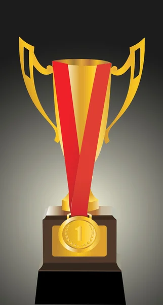 Coupe d'or du gagnant avec médaille d'or. Illustration conceptuelle . — Image vectorielle