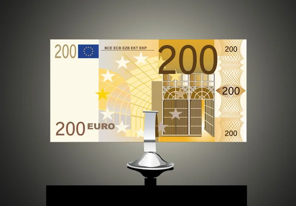 Μικρό γραφείο σταθεί με το τραπεζογραμμάτιο των 200 ευρώ — Διανυσματικό Αρχείο