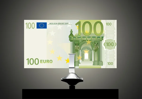 Small office desk stand with 100 euro banknote — Stock Vector