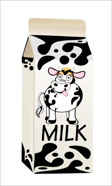 Un carton de lait avec vache — Image vectorielle