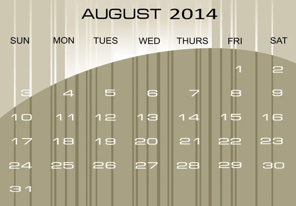 Calendario agosto 2014 — Vettoriale Stock