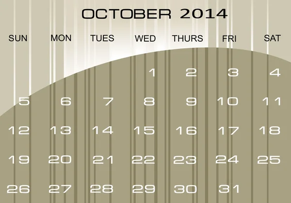 Calendrier Octobre 2014 — Image vectorielle