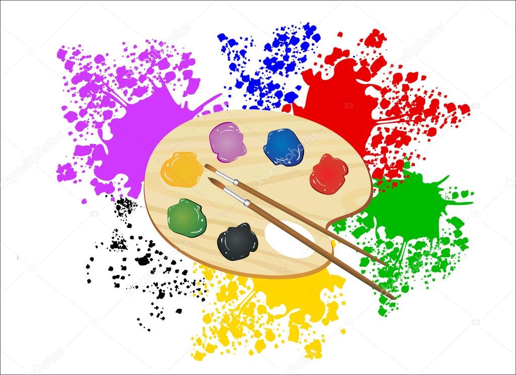 Wooden Art Palette Paints Brushes Stock Vector by ©PantherMediaSeller  351890504