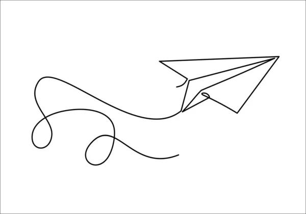 Avion Papier Volant Dans Ciel Illustration Vectorielle Dessin Continu Une — Image vectorielle