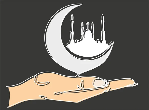 Векторна Ілюстрація Мусульманського Чоловіка Місяцем Безперервний Малюнок Однієї Лінії — стоковий вектор