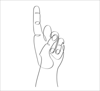 Parmak ikonuyla işaret eden el. Beyaz arka planda izole edilmiş. Vektör illüstrasyonu. Sürekli bir doğru çizimi.