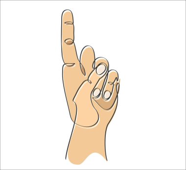 Parmak ikonuyla işaret eden el. Beyaz arka planda izole edilmiş. Vektör illüstrasyonu. Sürekli bir doğru çizimi.