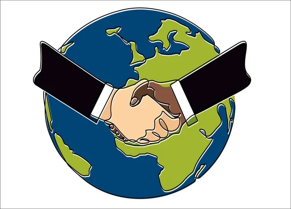 Handshake Globe Background Icon Vector Illustration Business Continuous One Line — ストックベクタ
