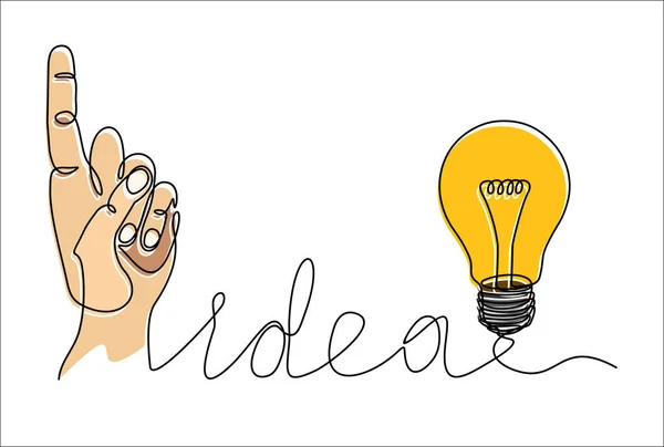 Hand Drawn Light Bulb Hand Vector Illustration Continuous One Line — Stock vektor