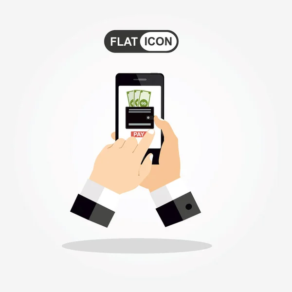 Hand Holding Smartphone Pay Vector Illustration — Stockvektor