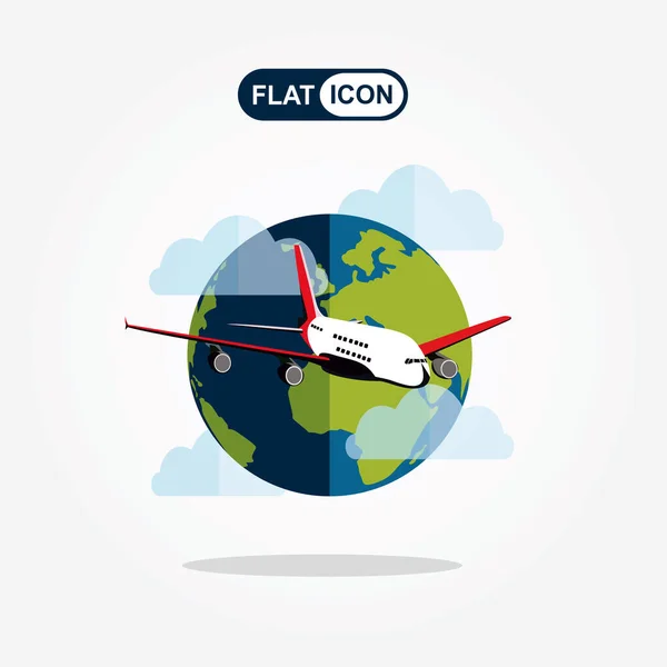 Flugzeug Und Globus Icon Vektor Illustration — Stockvektor
