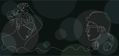 Bir kadın ve erkeğin vektör çizimi. Sürekli bir çizgi.