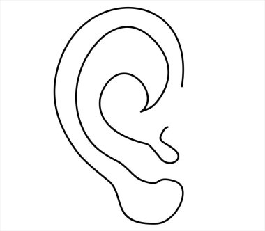 Kulağın siyah beyaz çizgi çiziminin vektör çizimi