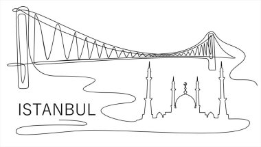 İstanbul kentinin vektör illüstrasyonu. Sürekli bir çizgi.