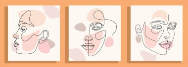 Güzel kadın kartları, vektör illüstrasyonu. Sürekli bir çizgi.