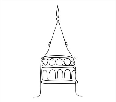 Bir binanın çiziminin vektör çizimi. Sürekli tek bir çizgi çiziyor.