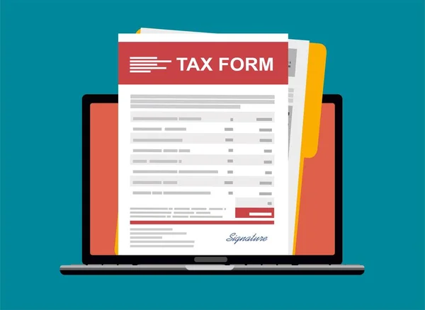 Vector Illustration Tax Form Laptop — Stock vektor