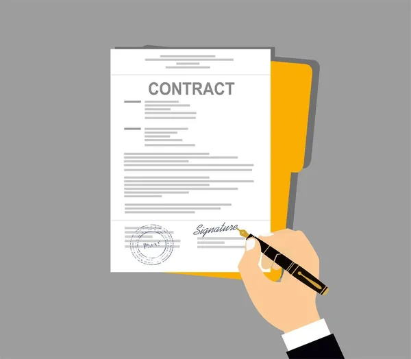 Vector Illustration Putting Signature Contract — Stock Vector