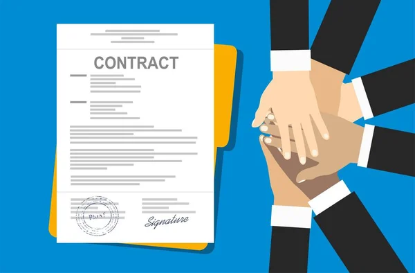 契約書やビジネスマンの手のベクトル図 — ストックベクタ