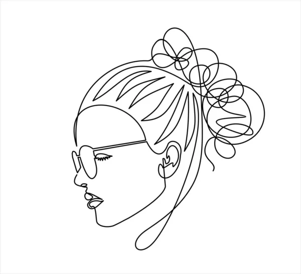 Beautiful Woman Glasses Isolated White Background Continuous One Line Drawing — Stock Vector