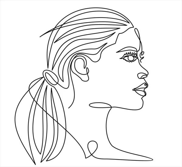 Beautiful Woman Face Isolated White Background Continuous One Line Drawing — Stock Vector