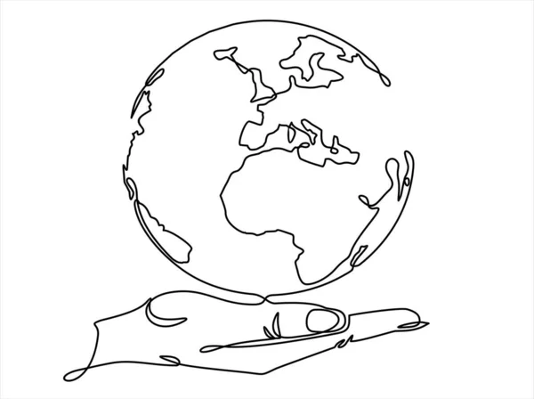 Hand Drawn Doodle Sketch Man Holding Globe Vector Illustration Continuous — ストックベクタ