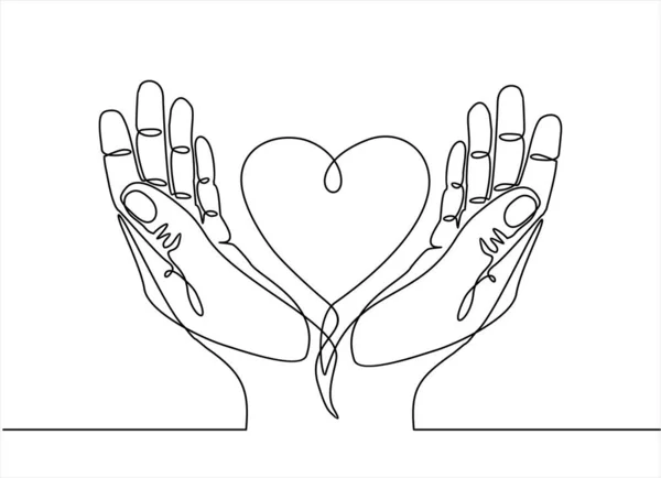 Gambar Tangan Hati Dengan Tangan Vektor Ilustrasi Kontinuus Satu Garis - Stok Vektor
