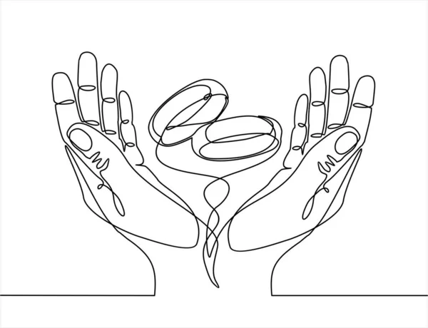 Hand Drawn Doodle Hands Rings Continuous One Line Drawing — Stock Vector