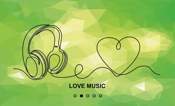 Abstract Background Love Music Headphones Continuous One Line Drawing — Stock Vector