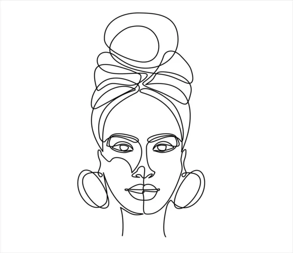 Beautiful Woman Face Portrait Isolated White Background Continuous One Line — Stock Vector