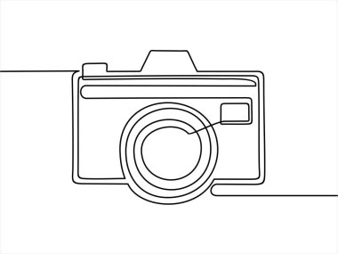 Kamera simgesi vektör illüstrasyonu. Sürekli bir çizgi çizimi