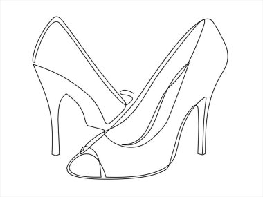 Kadın ayakkabılarının vektör çizimi. Sürekli tek bir çizgi çiziyor.