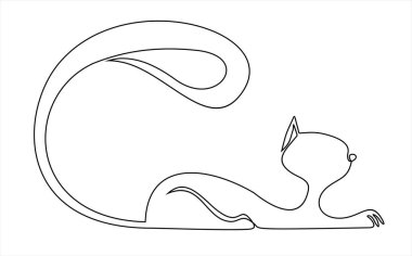 Beyaz arka planda kedi silueti. Sürekli bir çizgi çiziyor.