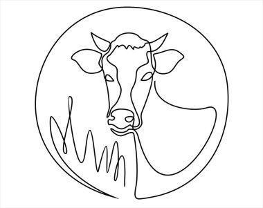 Çizgi film ineğinin vektör çizimi. Sürekli bir çizgi.