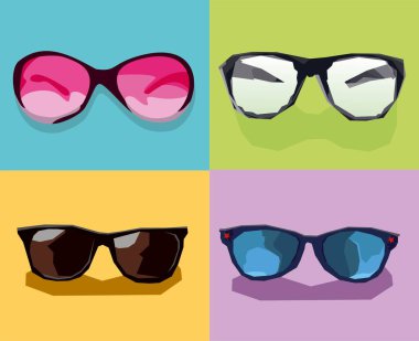 Güneş gözlüğü ikonu seti. Web tasarımı için hippi vektör simgelerinin düz çizimi