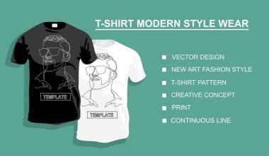 Tasarımın için üzerinde insan resmi olan bir tişört. Vektör illüstrasyonu. Sürekli bir doğru çizimi.