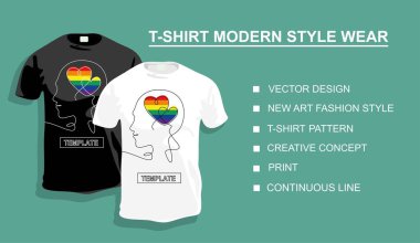 Tasarımınız için lgbt ile birlikte tişört şablonu. Vektör illüstrasyonu. Sürekli bir doğru çizimi.