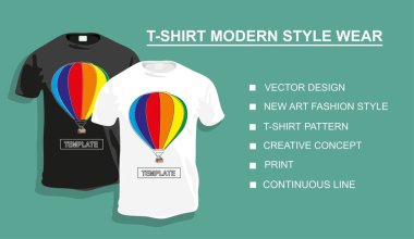 Tasarımınız için lgbt sıcak hava balonlu tişört şablonu. Vektör illüstrasyonu. Sürekli bir doğru çizimi.